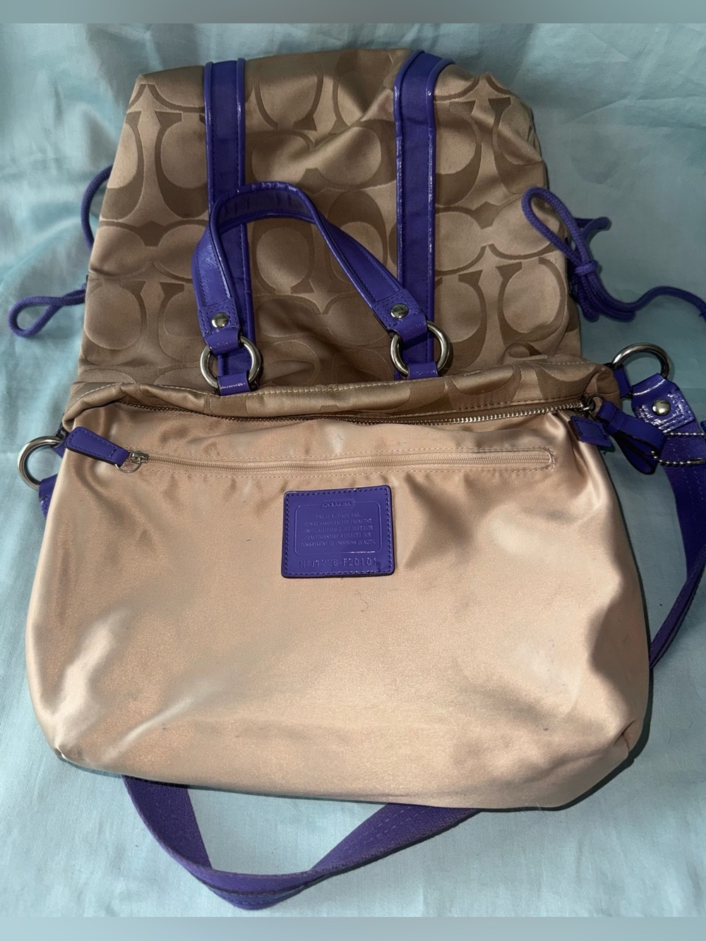 Coach F20101 Poppy Khaki and Purple Signature C Jacquard Canvas Satchel/Tote - Picture 10 of 15